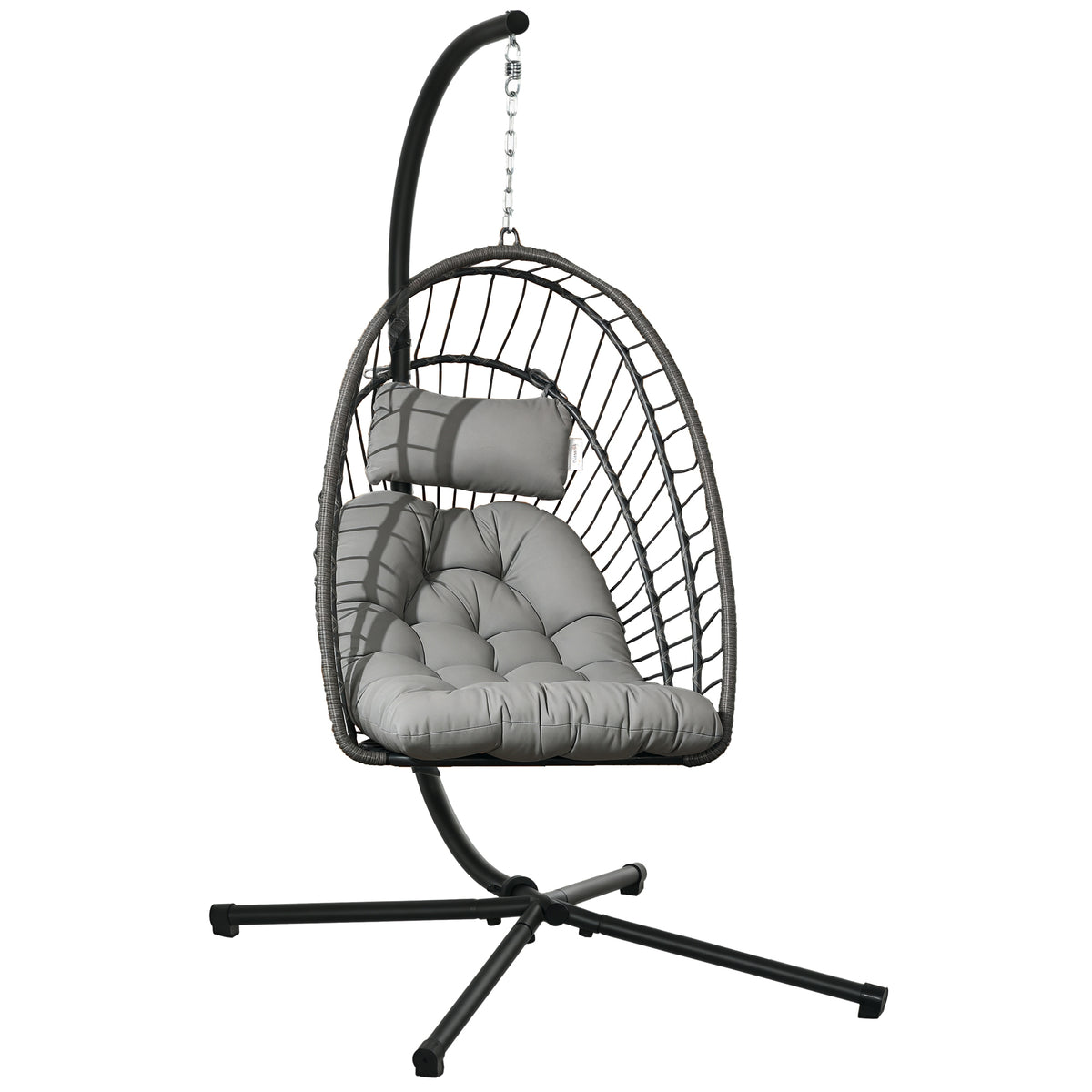 Cadeirão Suspenso de Vime Cadeira Suspensa Dobrável com 2 Almofadas e Estrutura de Aço Capacidade 100 kg para Uso Interior e Exterior 100x131x194 cm Cinza Escuro — foto 1