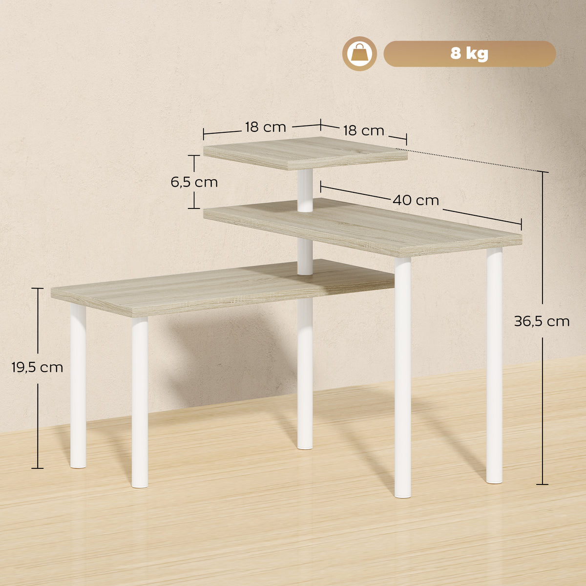 Estante de Cozinha de 3 Níveis Estante de Cozinha com 3 Prateleiras Giratórias Estrutura de Metal e Design em Degraus para Sala de Jantar Sala de Estar 40x18x36,5 cm Madeira — foto 3
