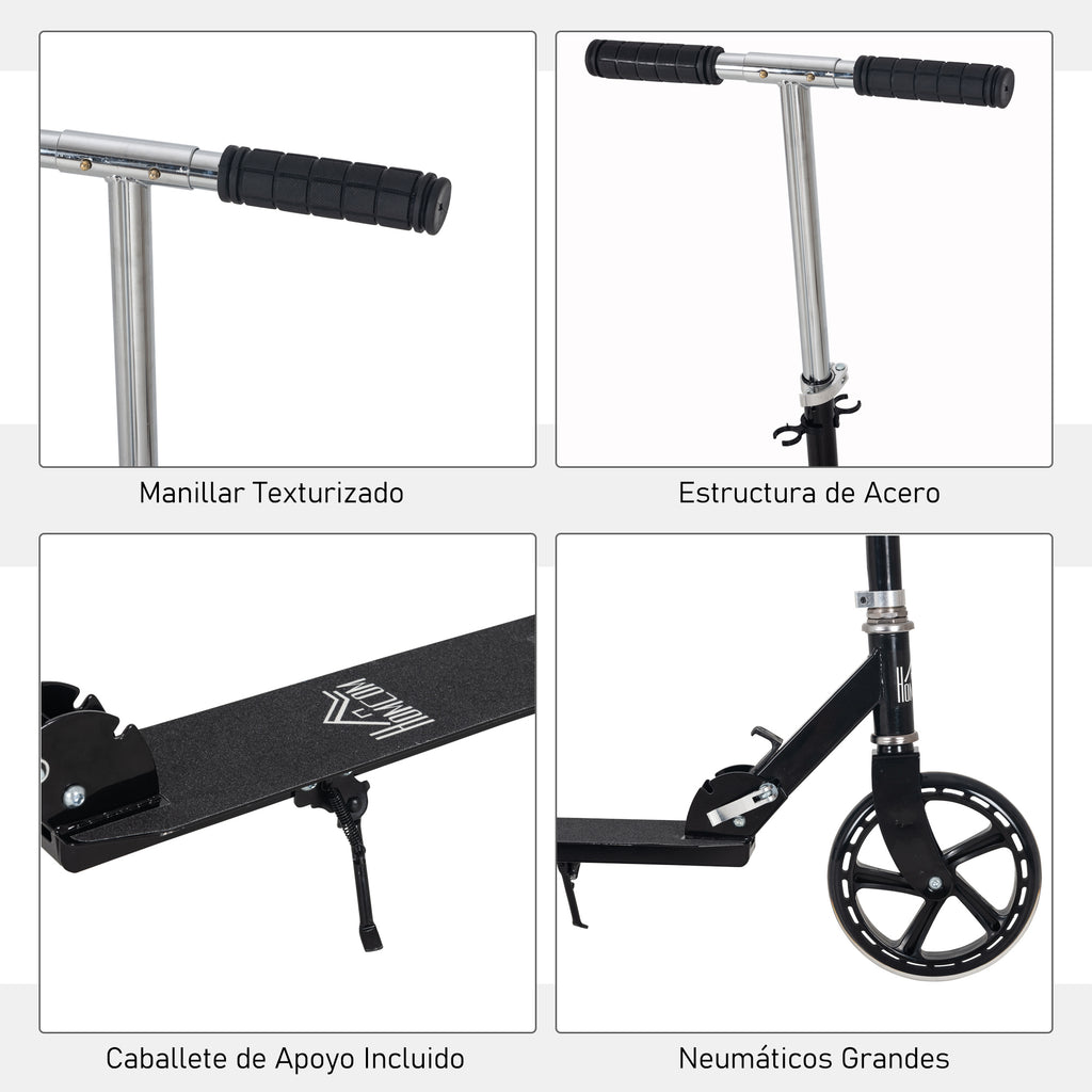 Trotinete Dobrável para Crianças de 7 a 14 Anos Trotinete Infantil com Guiador Ajustável em 4 Níveis e Travão 88x37x75-100cm Preto — foto 7