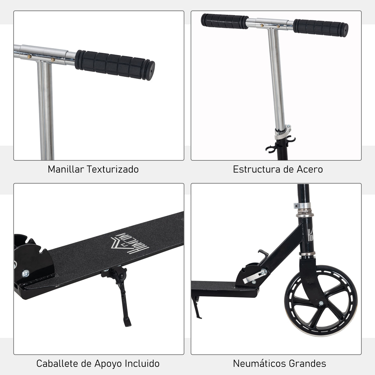 Trotinete Dobrável para Crianças de 7 a 14 Anos Trotinete Infantil com Guiador Ajustável em 4 Níveis e Travão 88x37x75-100cm Preto — foto 7