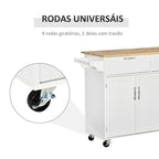 Carrinho de Cozinha com Rodas Carrinho de Cozinha Multiuso com 2 Gavetas 3 Portas Prateleiras Ajustáveis e Barra para Sala de Jantar 121x46x91cm Branco e Madeira — foto 6