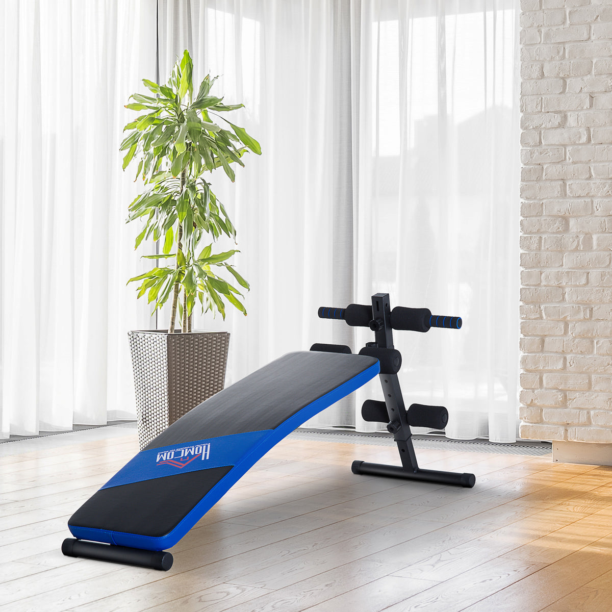 Banco de Abdominais Banco de Musculação Carga Máx 110kg com Altura Ajustável 144x47x51-63cm Preto e Azul — foto 2