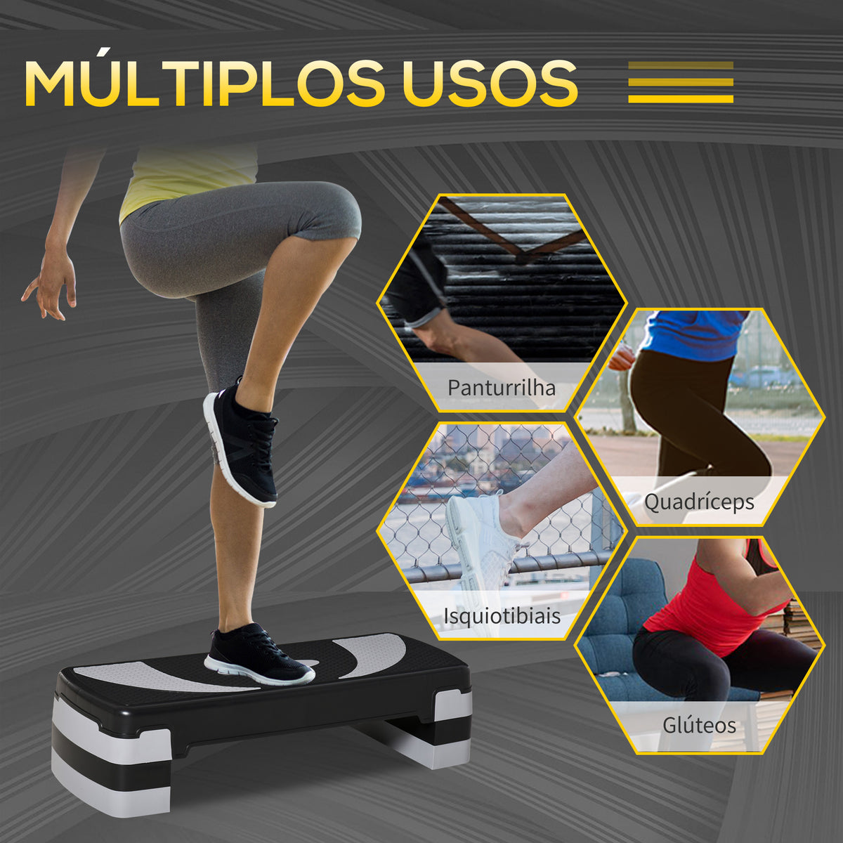 Step para Exercício Aeróbico Plataforma Step com Altura Ajustável em 3 Níveis com Carga Máxima 150kg para Exercício em Academia Casa 80x31x10-20cm Preto e Branco — foto 5
