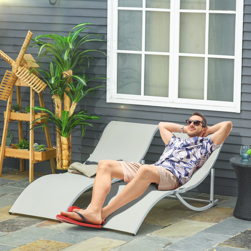 2 espreguiçadeiras ergonômicas dobráveis ​​em forma de S com estrutura de alumínio Textilene para piscina pátio jardim e varanda 165x61x63 cm Bege — foto 2