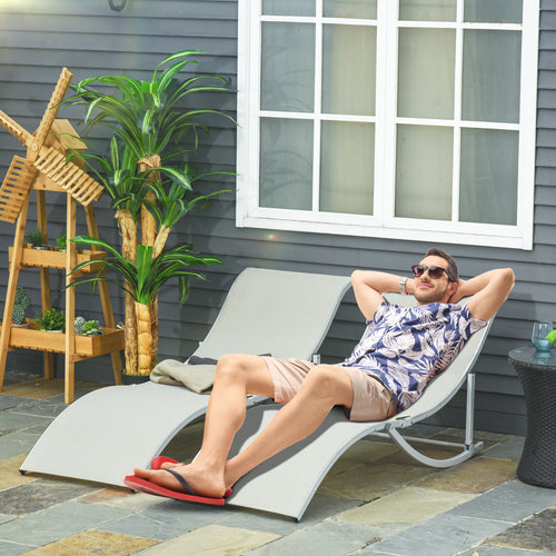 2 espreguiçadeiras ergonômicas dobráveis ​​em forma de S com estrutura de alumínio Textilene para piscina pátio jardim e varanda 165x61x63 cm Bege — foto 2