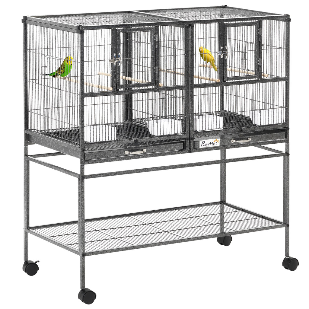Gaiola dupla para pássaros pequenos Gaiola grande para pássaros com 4 bandejas múltiplas portas 4 Alimentadores 4 Cabides 95x45,5x102 cm Preto — foto 1