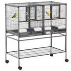 Gaiola dupla para pássaros pequenos Gaiola grande para pássaros com 4 bandejas múltiplas portas 4 Alimentadores 4 Cabides 95x45,5x102 cm Preto — foto 1