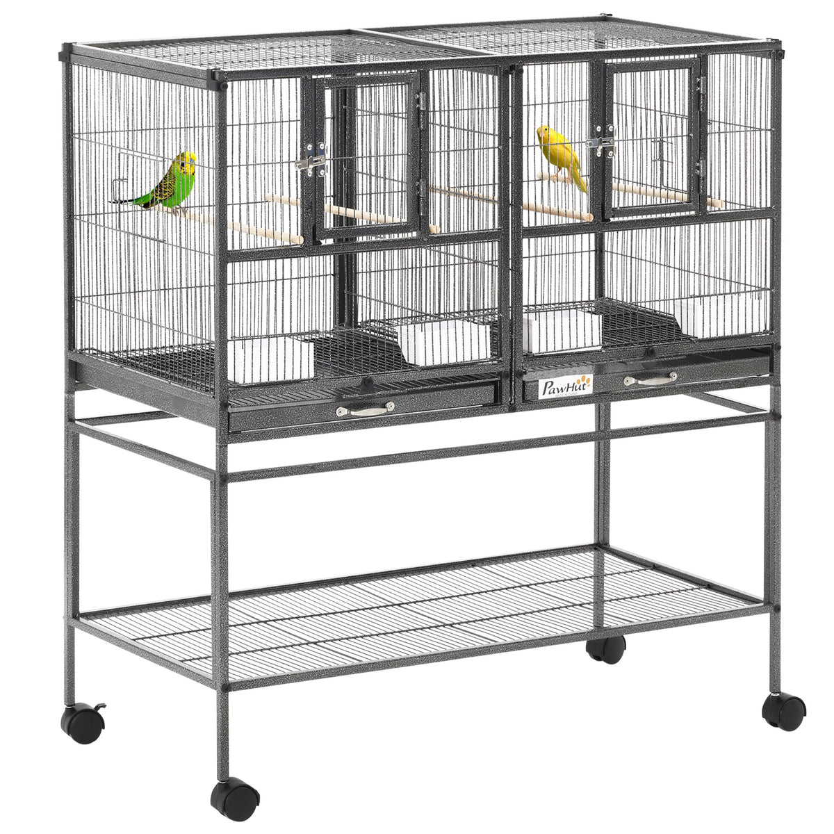 Gaiola dupla para pássaros pequenos Gaiola grande para pássaros com 4 bandejas múltiplas portas 4 Alimentadores 4 Cabides 95x45,5x102 cm Preto — foto 1
