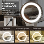 Toucador com Espelho e Luzes LED Ajustáveis Mesa de Maquilhagem Moderna com 5 Gavetas 4 Compartimentos e 1 Prateleira 100x44x137 cm Branco e Madeira — foto 4