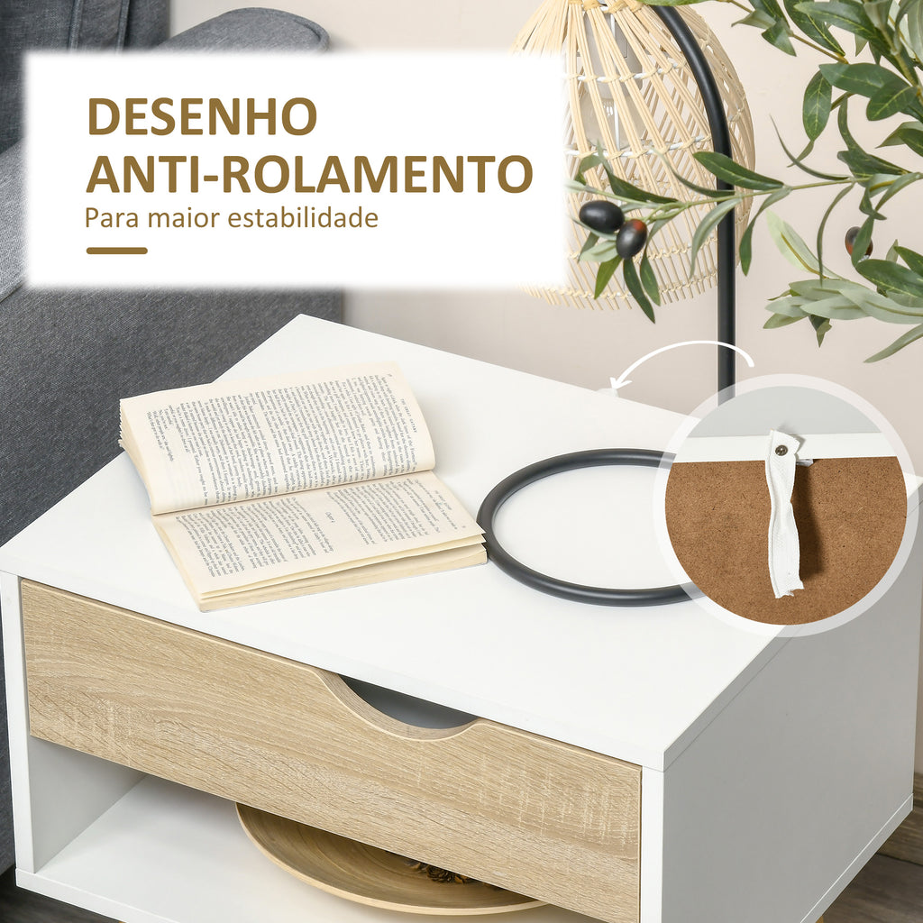 Conjunto de 2 Mesas de Cabeceira Mesa Auxiliar com 1 Gaveta e Prateleira de Armazenamento para Dormitório Sala de Estar Escritório Estilo Moderno 50x39x51cm Branco e Carvalho — foto 7