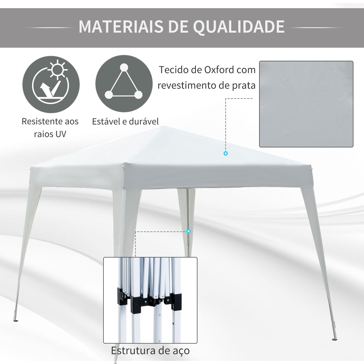 Tenda Dobrável 3x3 m, Pop-up, Pavilhão de Jardim com Altura Ajustável, Bolsa de Transporte, Anti-UV, Impermeável, Gazebo para Campismo, Festas, Exterior, Branco — foto 4