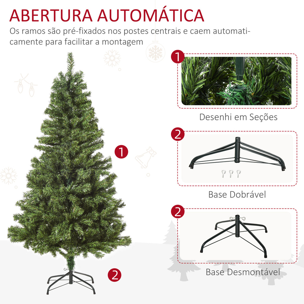 HOMCM Árvore de Natal Artificial com 490 Ramos 170 Luzes LED e Base Dobrável de Metal para Interior Ø75x150 cm Verde — foto 4