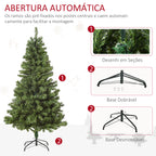 HOMCM Árvore de Natal Artificial com 490 Ramos 170 Luzes LED e Base Dobrável de Metal para Interior Ø75x150 cm Verde — foto 4
