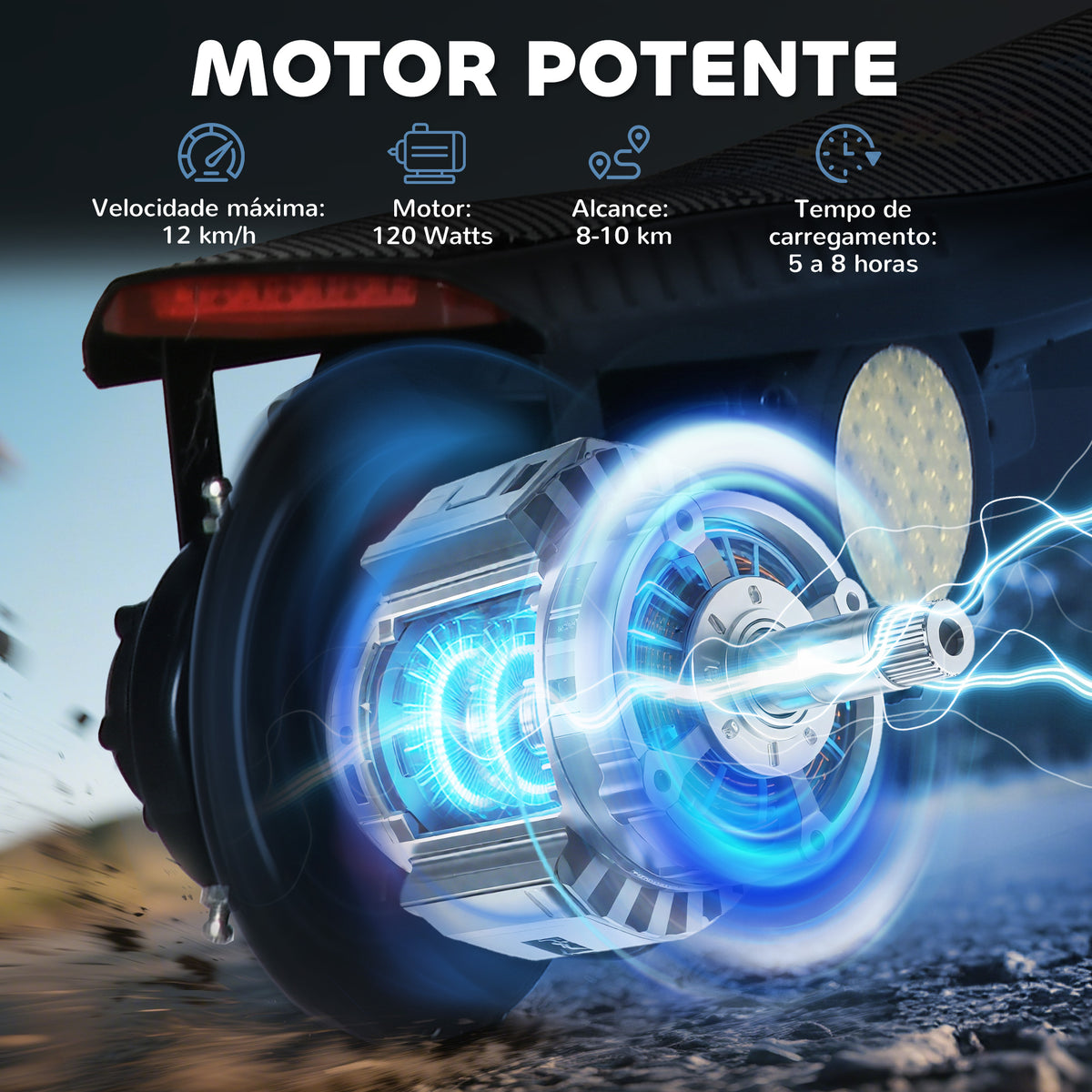Trotinete Elétrica para Crianças de 7-14 Anos Dobrável Trotinete Elétrica Velocidade Máx. 12 km/h Motor 120 W Autonomia Máxima 10 km com Guiador Ajustável em Altura Farol LED e Travão 75x48x93-105 cm Preto — foto 5