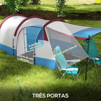 Tenda de Campismo Familiar para 3 Pessoas Tenda de Campismo Dobrável Leve com 2 Divisões Bolsa de Transporte Impermeável 2000 mm para Praia e Caminhadas 420x200x150 cm Azul Claro e Vermelho — foto 5