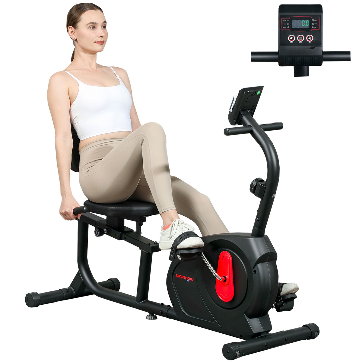 Bicicleta Estática Silenciosa de 8 Níveis de Resistência Magnética com Assento Ajustável Ecrã LCD e Suporte para Telemóvel para Treino em Casa Carga 100 kg 103-139x61x100,5 cm Preto — foto 1