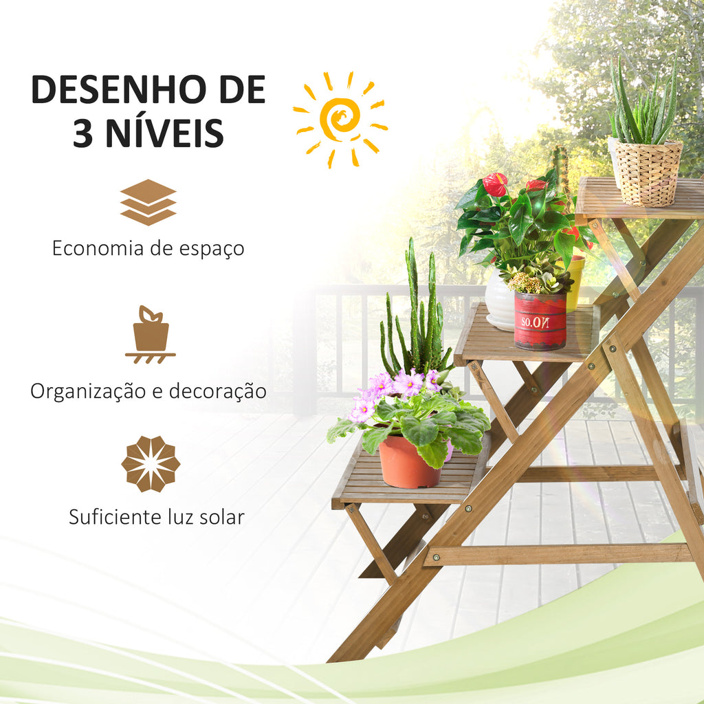 Suporte de Madeira para Plantas em Forma de Escada com 3 Prateleiras Dobrável Suporte de Vasos de Plantas para Decoração de Interiores e Exteriores 101x83x88cm Marrom — foto 5