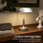 Candeeiro de Mesa Banqueiro Candeeiro de Mesa Vintage E27 com Ecrã Orientável a 45° Interruptor Basculante para Casa Escritório Biblioteca 26,8x22x39,5 cm Branco — foto 4