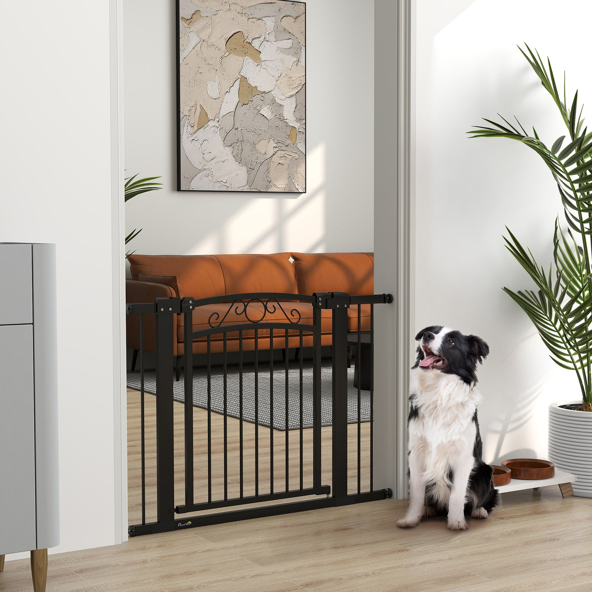 Barreira de Segurança para Cães Extensível 76-102 cm Barreira para Animais de Estimação Barreira para Cães com 2 Extensões Duplo Bloqueio para Escada Porta Preto — foto 2