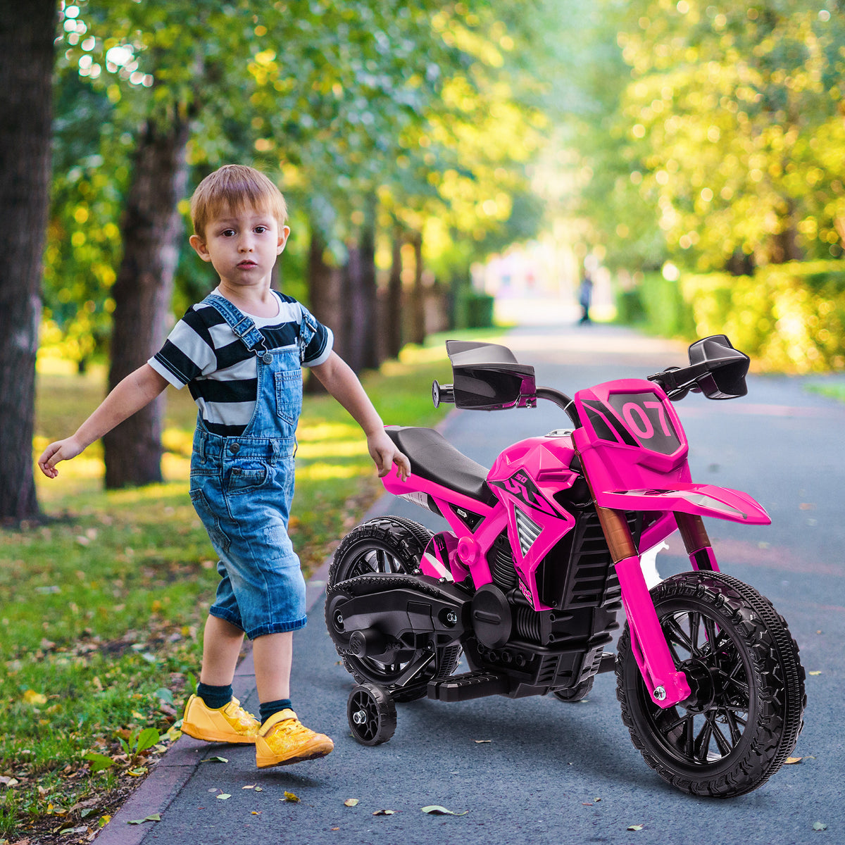 AIYPLAY Mota Elétrica para Crianças acima de 3 Anos Moto a Bateria para Crianças 6V com Rodas de Treino e Buzina Mota para Crianças Carga 30 kg 105x57x62 cm Rosa — foto 2