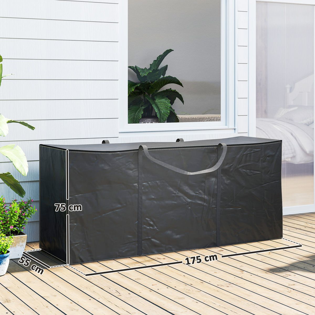 Bolsa de Armazenamento para Almofadas de Jardim Impermeável Bolsa de Arrumação para Árvore de Natal Resistente com Alça Bolsa para Almofadas de Exterior 175x55x75 cm Preto — foto 3