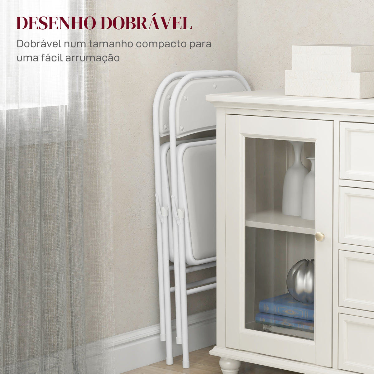 Conjunto de 2 Cadeiras Dobráveis Cadeiras Dobráveis com Encosto e Estrutura de Aço para Sala de Estar Escritório Estúdio 45x46x78 cm Branco — foto 6