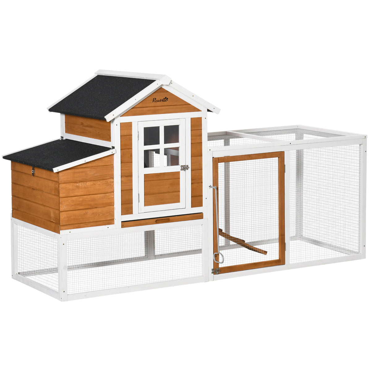 Galinheiro Exterior de Madeira de Abeto Gaiola para Galinhas com Zona Aberta Ninho Bandeja Removível e Rampa 192,7x78,9x111 cm Natural Branco e Cinza — foto 1