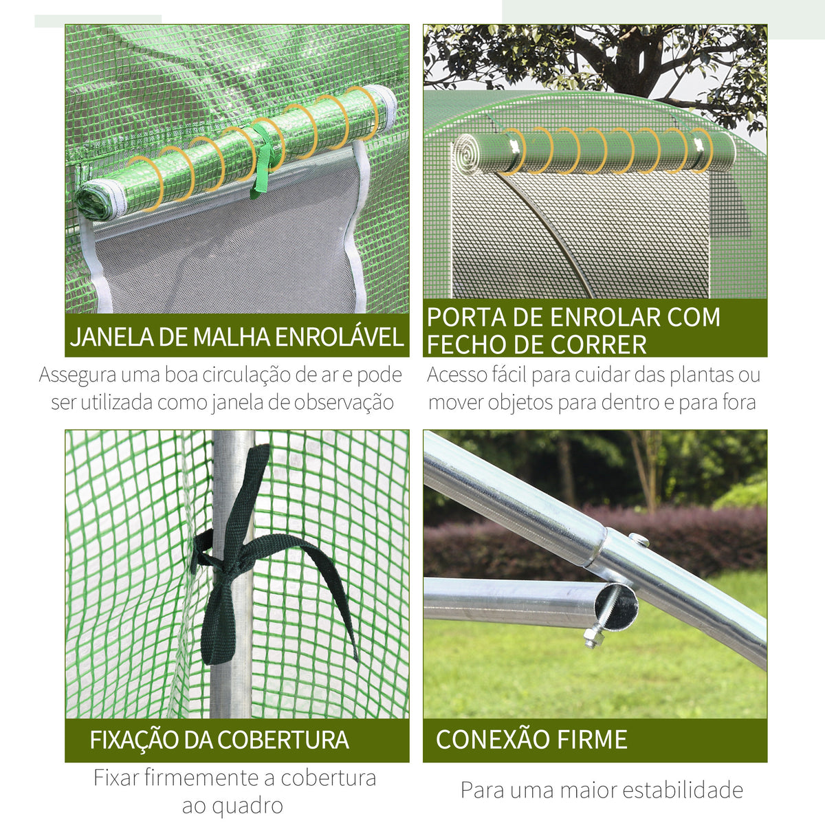 Estufa Tipo Túnel 4,5x3x2 m Estufa de Exterior com Paredes Laterais Enroláveis 6 Janelas de Malha e Porta Enrolável com Fecho de Correr para Jardim Pátio Verde — foto 5