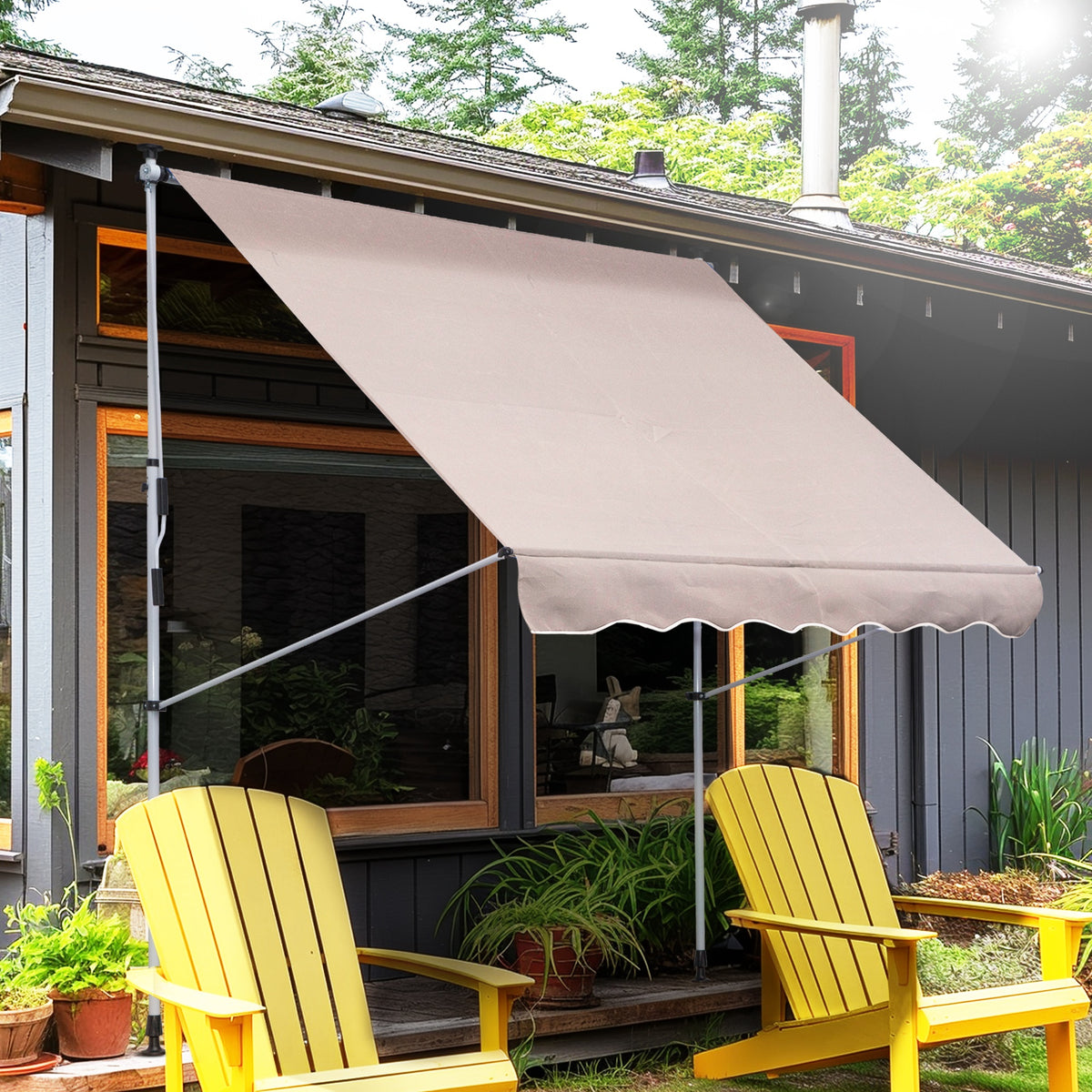 Toldo Manual Retrátil 200x150 cm com Manivela de Alumínio Ângulo Ajustável Proteção Solar para Varanda Jardim Pátio Bege — foto 2