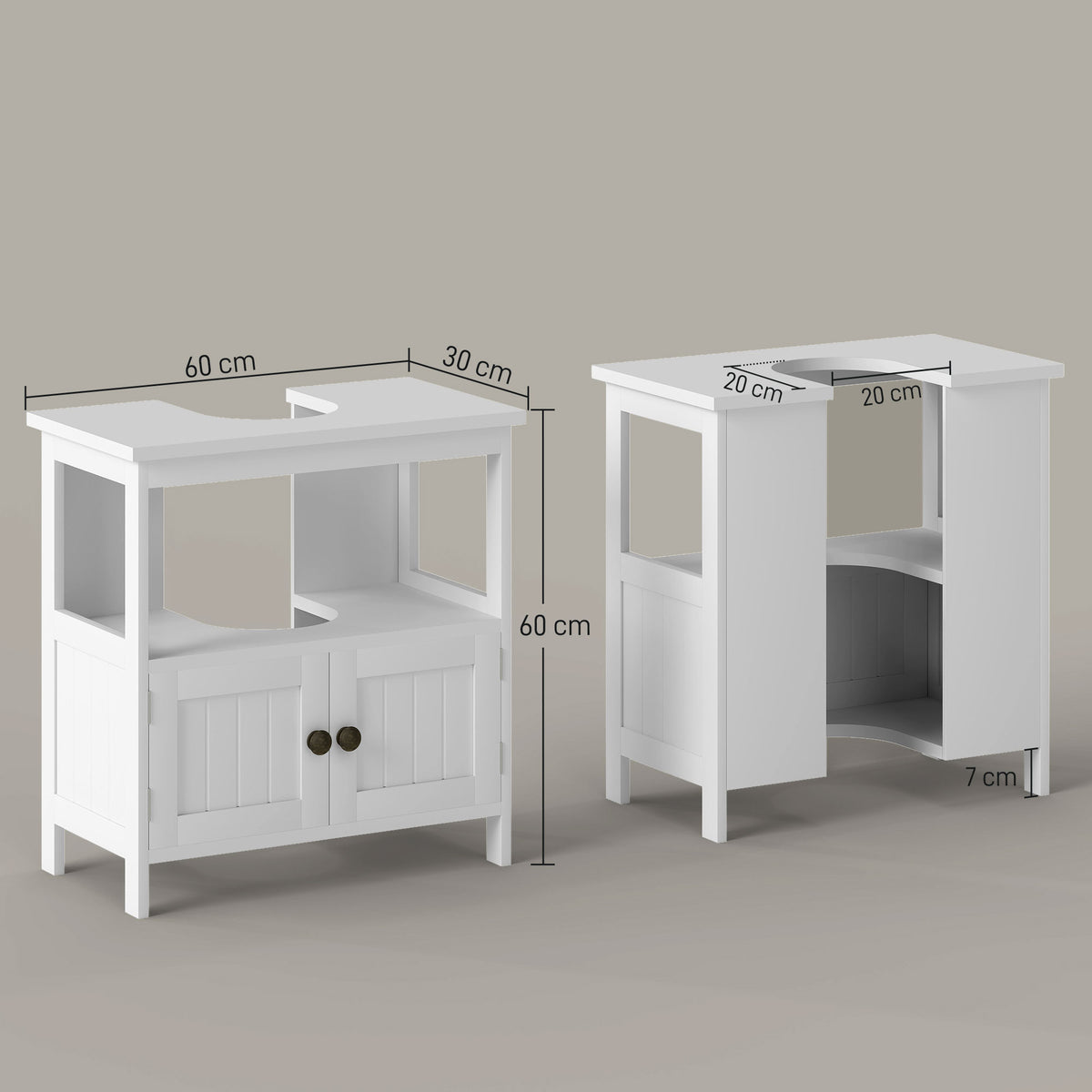 Móvel para Lavatório Pousar com Armário de 2 Portas Estante Aberto e Estante Ajustável Interior Carga 30 kg 60x30x60 cm Branco — foto 3