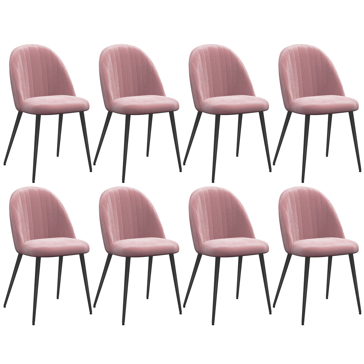 Conjunto de 8 Cadeiras de Sala de Jantar Modernas Cadeiras Estofadas em Veludo com Encosto Alto 50x52x83 cm Rosa — foto 1