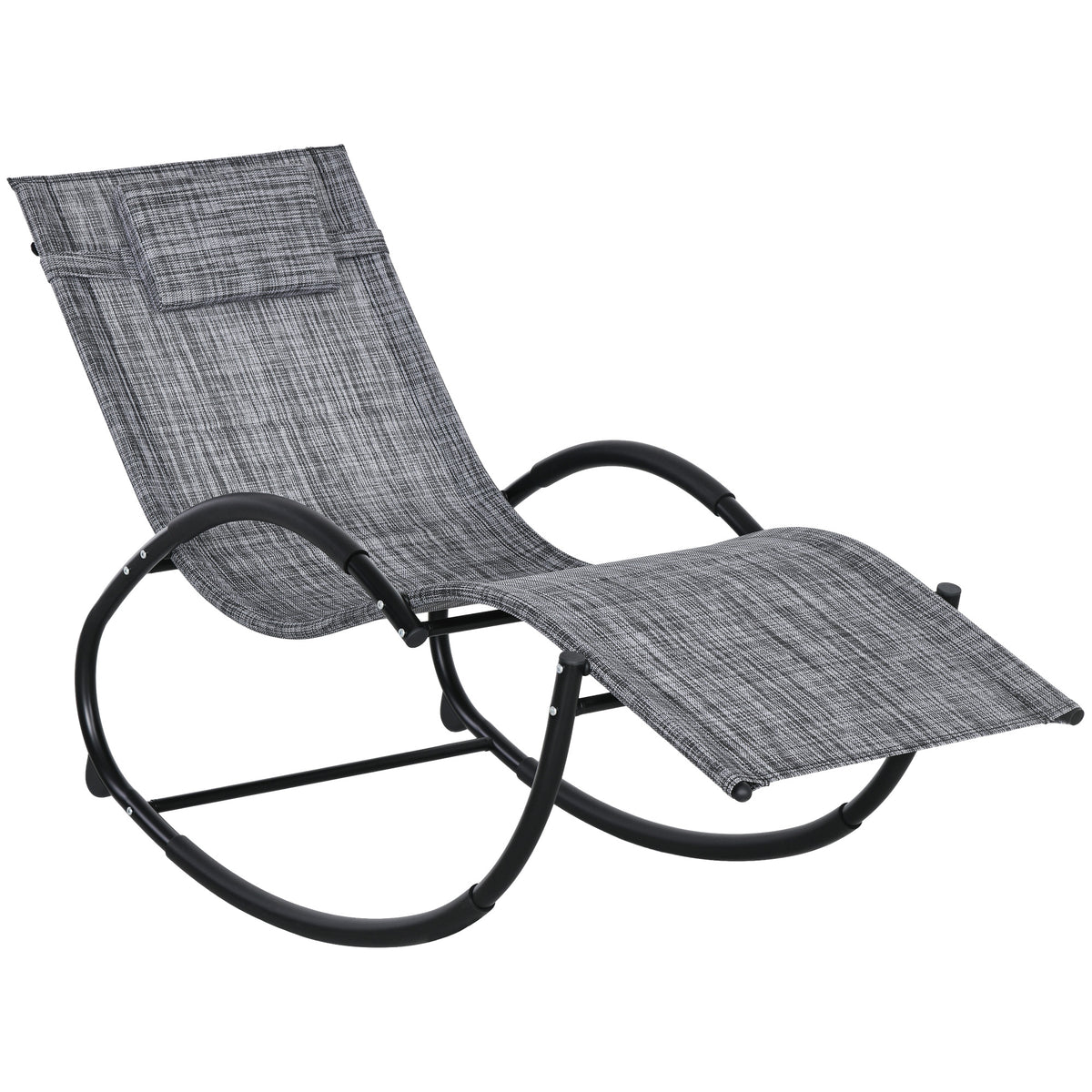Espreguiçadeira Baloiço de Jardim com Apoio para os Braços Almofada para a Cabeça Removível Espreguiçadeira de Exterior com Tecido Transpirável para Pátio Terraço 155x61x88 cm Cinza — foto 1