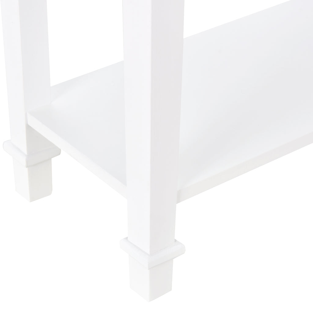 Mesa Consola Estilo Rétro Consola para Sala de Estar Corredor com 2 Prateleiras e 1 Gaveta 75,6x27,5x80,5 cm Branco e Madeira — foto 8