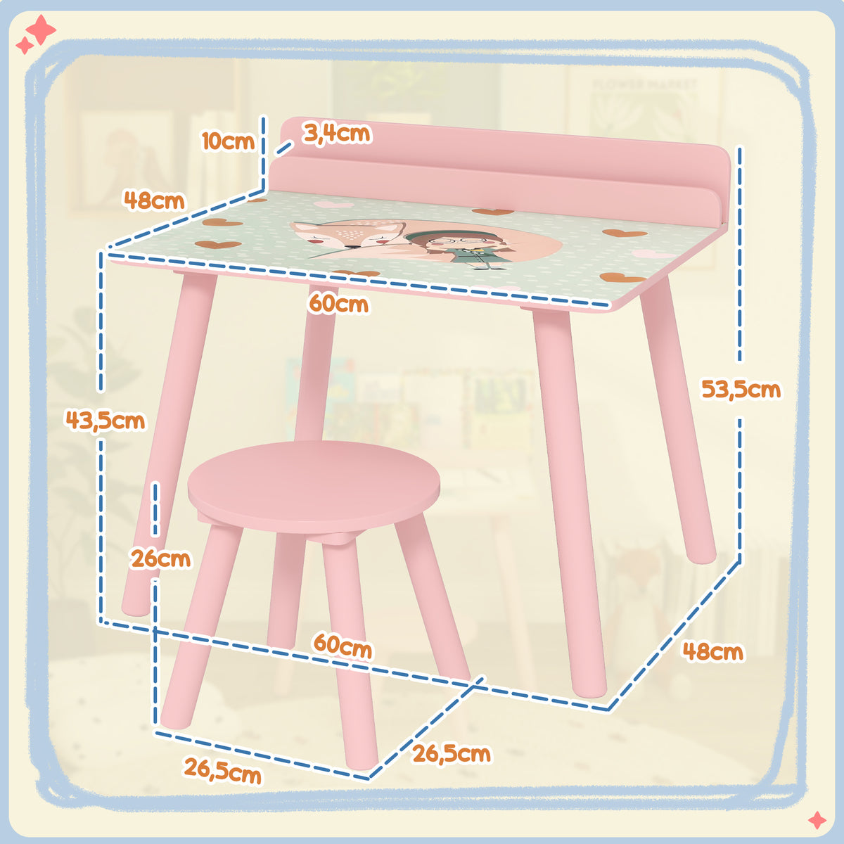 Mesa e Cadeira para Crianças Conjunto de 2 Peás de Mesa Infantil com Cadeira e Prateleira para Livros Secretária para Crianças acima de 3 Anos para Sala de Jogos Dormitório Rosa — foto 3