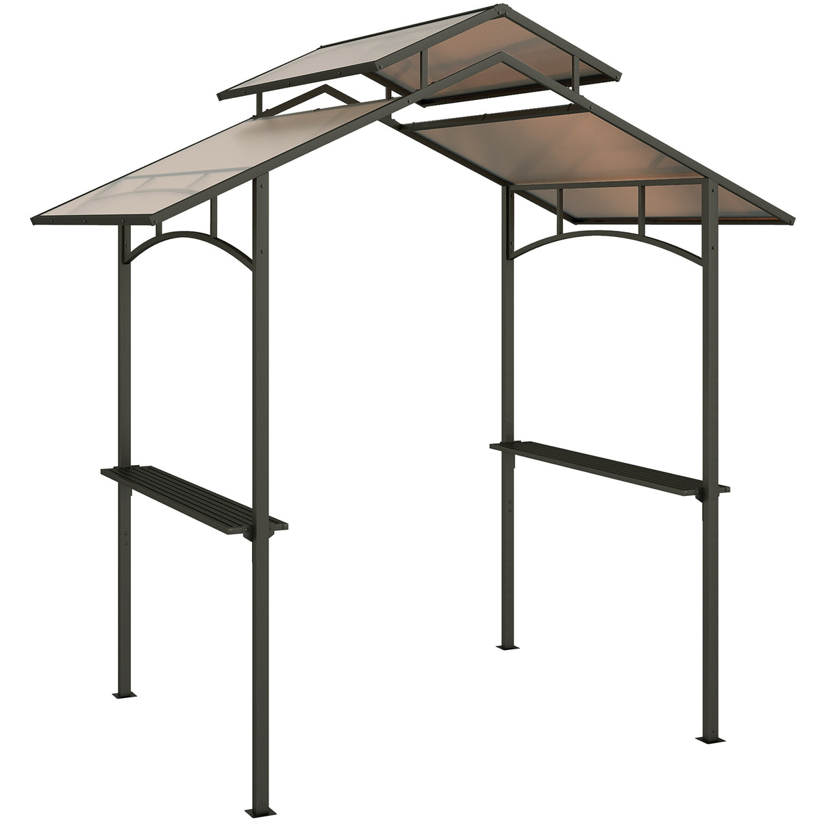 Pavilhão de churrasco com cobertura retardante de chama Pavilhão BBQ com 2 prateleiras 2,5 x 1,5m Aço PC Preto+Castanho — foto 1