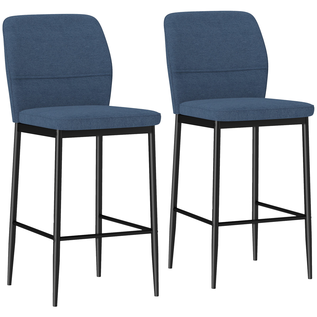Conjunto de 2 Bancos de Bar Bancos Altos de Cozinha com Encosto e Apoio para os Pés Estofados em Veludo Estrutura de Aço Bancos Altos Modernos para Sala de Jantar Balcão 41x52x97 cm Azul — foto 1