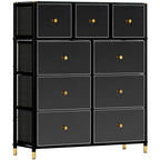 Cómoda para Dormitório Cómoda de Tecido com 9 Gavetas Dobráveis com Frentes de Couro PU e Estrutura de Aço Cómoda para Dormitório 88x30x103,5 cm Preto — foto 1