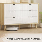 Cómoda 6 Gavetas Cómoda Quarto com Pernas de Madeira Cómoda para Sala Escritório Estilo Moderno 110x40x75 cm Branco Brilhante e Carvalho — foto 7