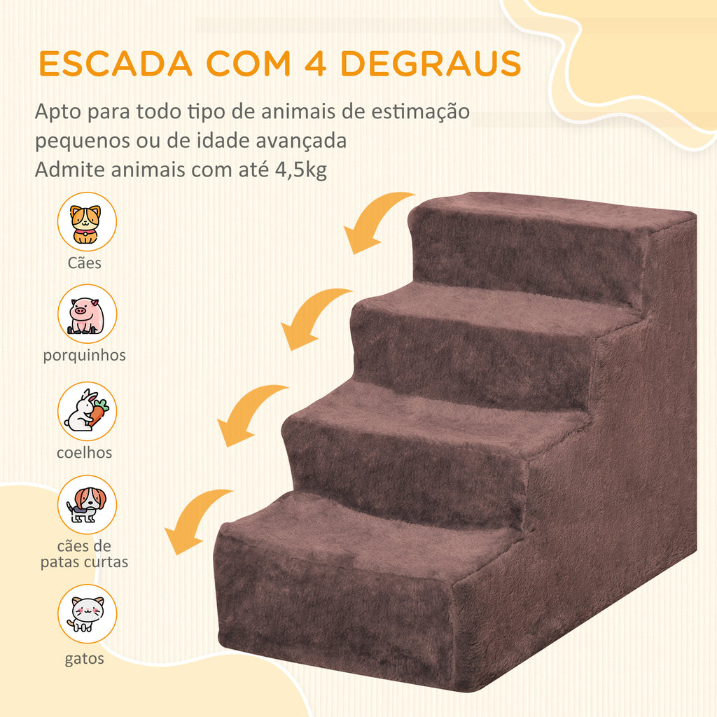 Escada para Animais de Estimação com 4 Degraus 2 em 1 com Capa Removível e Lavável Escada para Cães Gatos Carga 30kg 60x35x44 cm Marrom — foto 4