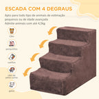 Escada para Animais de Estimação com 4 Degraus 2 em 1 com Capa Removível e Lavável Escada para Cães Gatos Carga 30kg 60x35x44 cm Marrom — foto 4