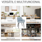 Conjunto de 2 Cadeiras de Sala de Jantar Estofadas em Linho Cadeiras de Cozinha com Encosto Apoio para os Braços e Pés de Metal 59,5x56,5x81 cm Azul — foto 6