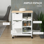 Carrinho de Cozinha com Rodas Carrinho de Serviço Multiuso com 3 Gavetas 2 Prateleiras Abertas e Bandeja para Sala de Jantar Sala de Estar 67x37x85,5cm Branco — foto 4