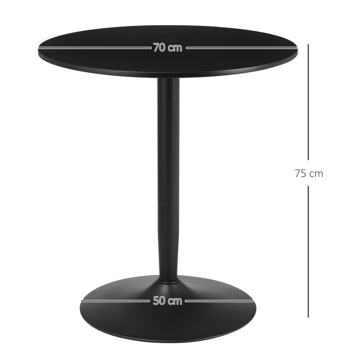 Mesa de Cozinha Redonda Mesa de Jantar Moderna para 2 Pessoas com Base de Aço e Almofadas Antiderrapantes Ø70x75 cm Preto — foto 3