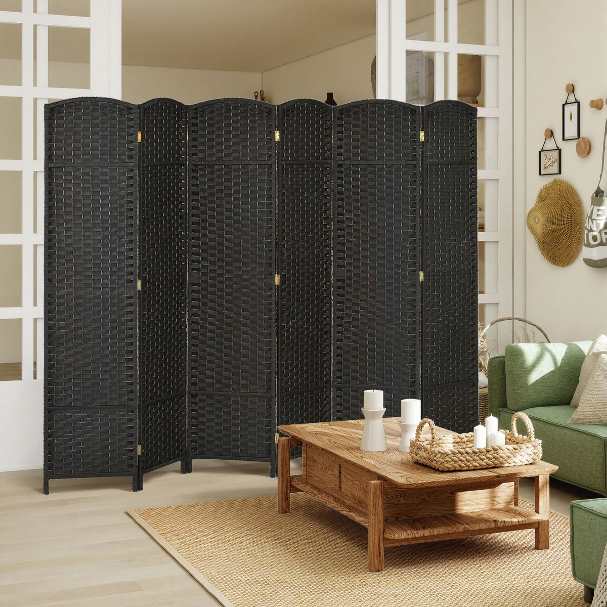Biombo de 6 Painéis Separador de Ambientes Dobrável 240x170 cm Biombo Separador de Ambientes para Sala de Estar Dormitório Escritório Preto — foto 2