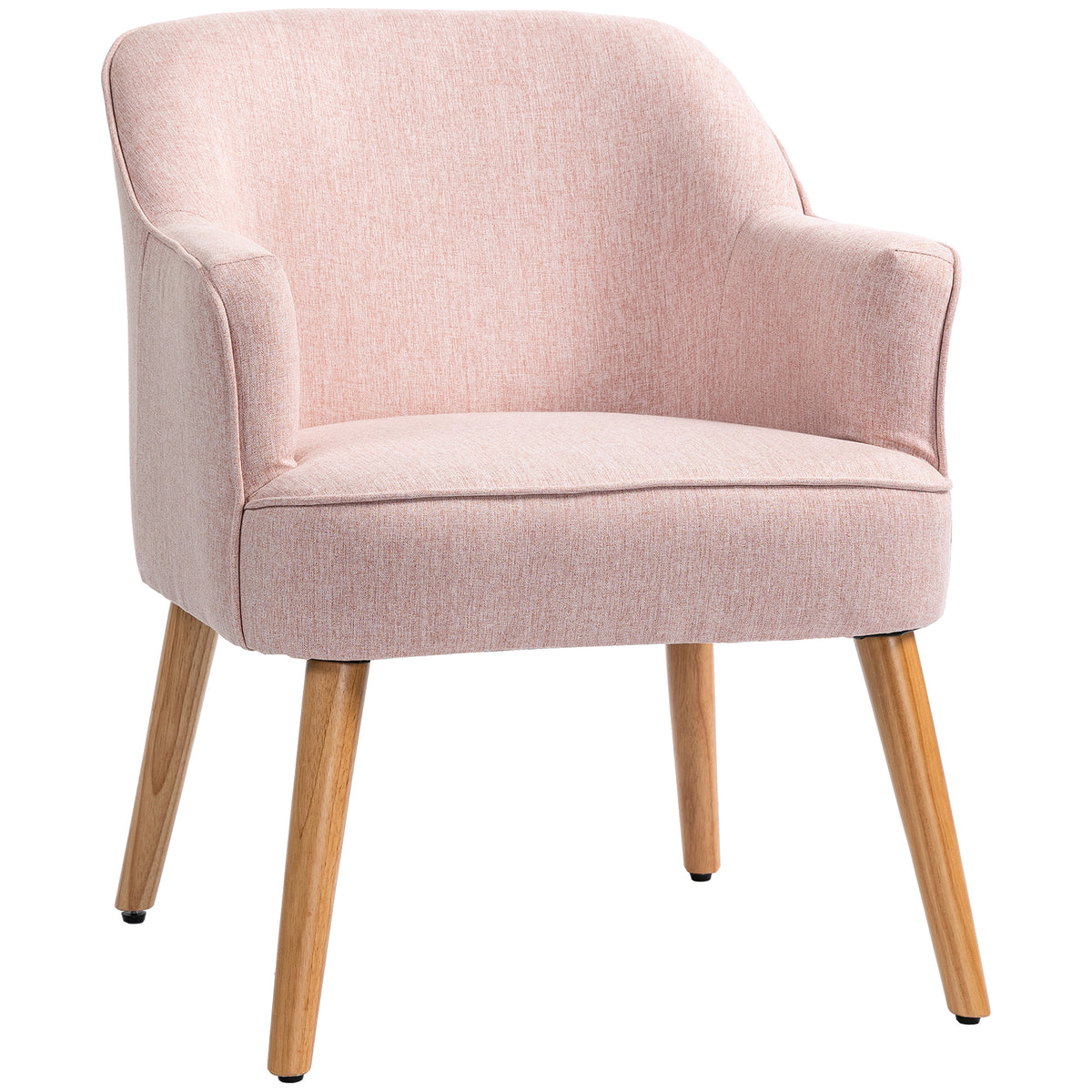 Poltrona Estilo Nórdico Poltrona para Sala de Estar Estofada em Linho com Pés de Madeira para Dormitório Escritório Estúdio Carga 120 kg 64,5x65x79,5 cm Rosa — foto 1