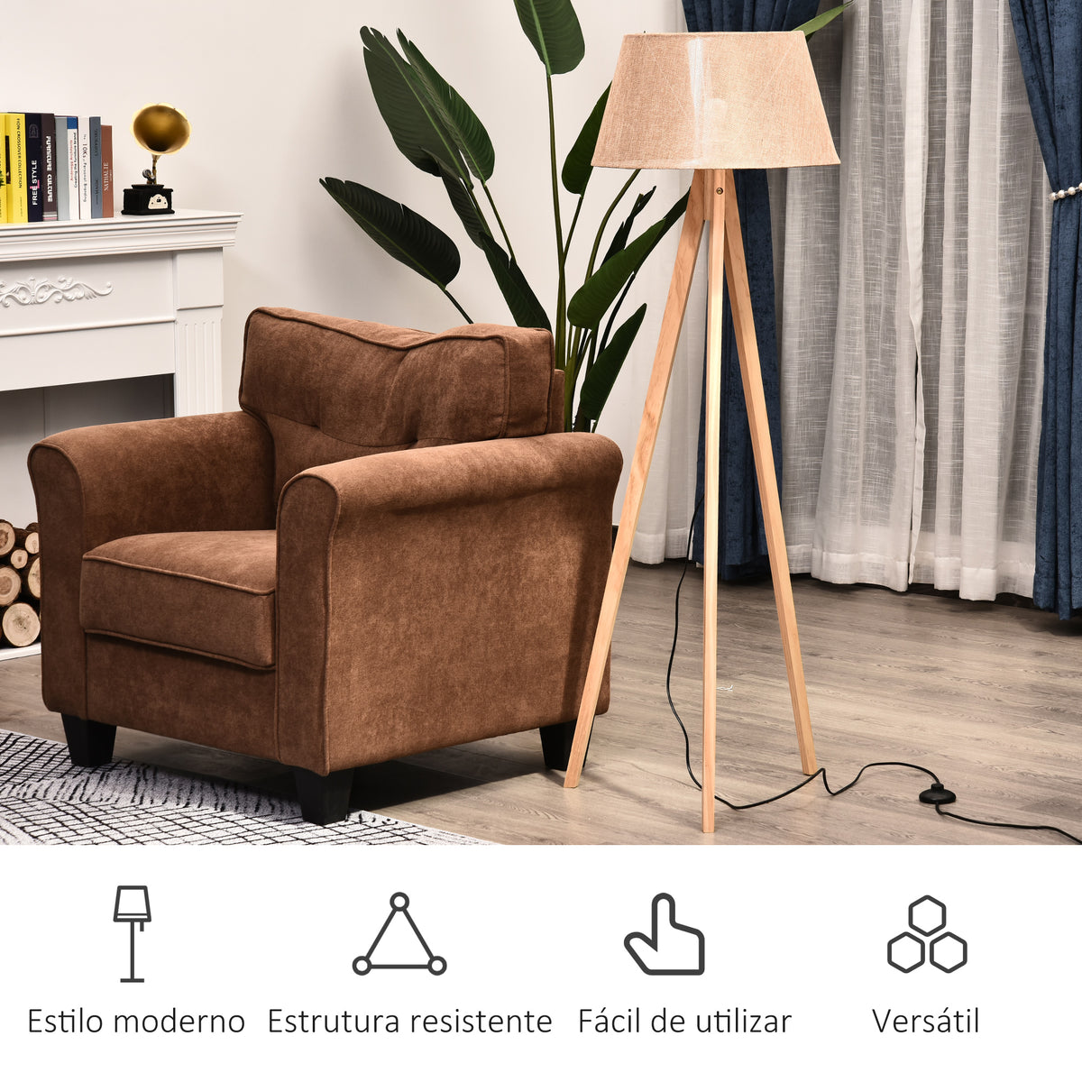 Candeeiro de Pé Moderno para o Quarto, Sala de Estudo, Sala de Estar com Base de Tripé Inoxidável Abajur de Linho Bege 146 cm — foto 5