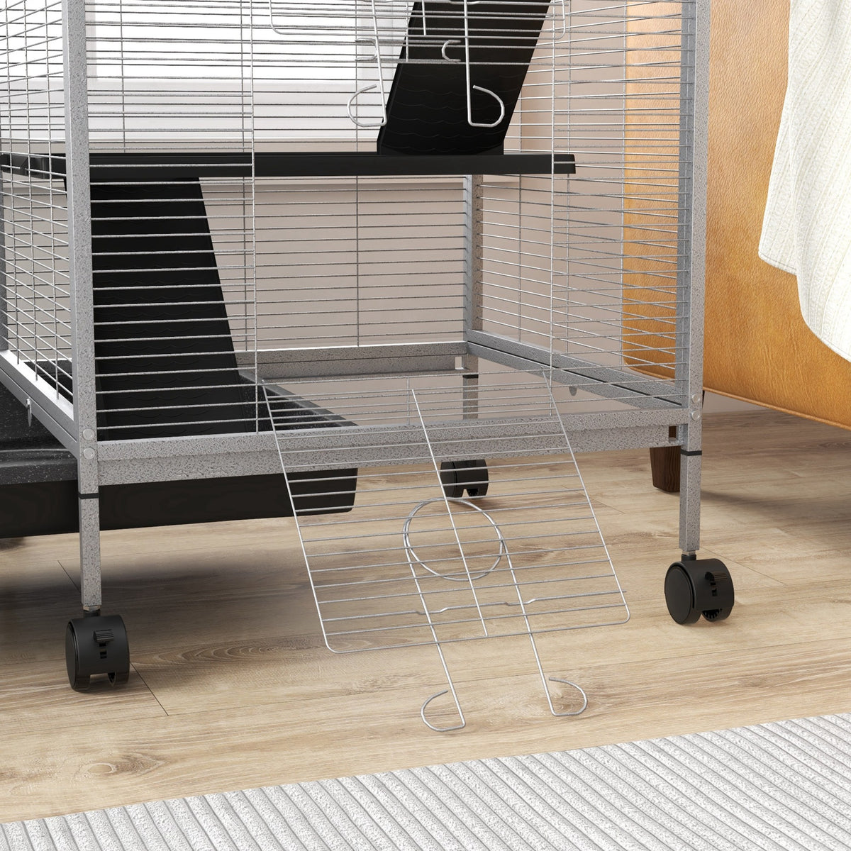 Gaiola para Roedores 52x52x113,5 cm Gaiola para Furões com Rodas 2 Portas 3 Rampas Rede Suspensa e Bandeja Removível para Cobias Branco — foto 8