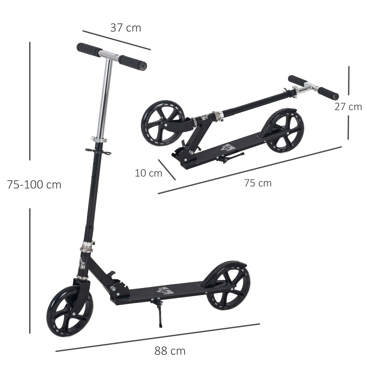 Trotinete Dobrável para Crianças de 7 a 14 Anos Trotinete Infantil com Guiador Ajustável em 4 Níveis e Travão 88x37x75-100cm Preto — foto 3