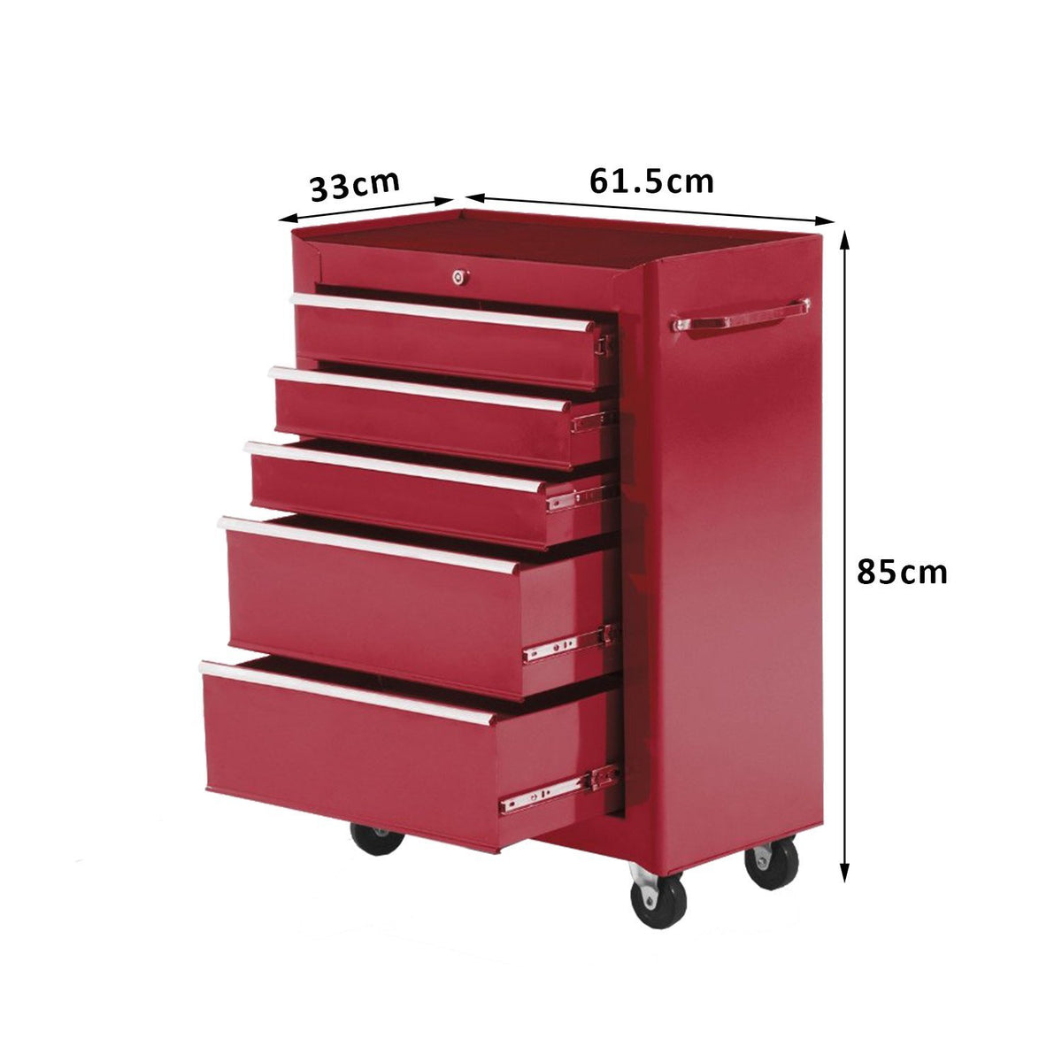 Carrinho de Ferramentas para Oficina com Rodas e 5 Gavetas Carrinho de Ferramentas com Fechadura e Alça Lateral 61,5x33x85 cm Vermelho — foto 3