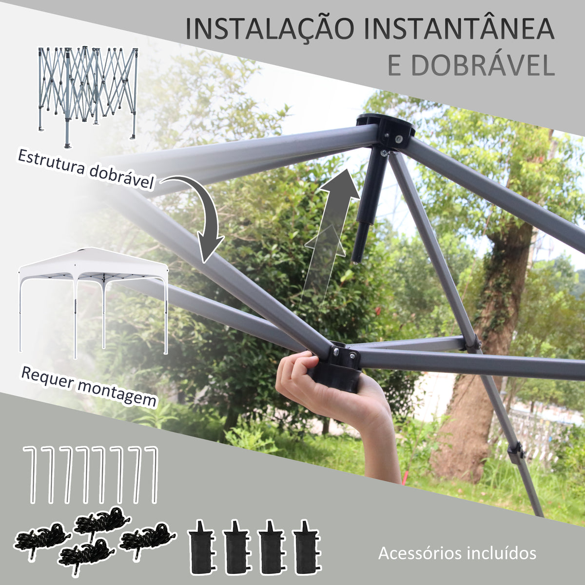 Tenda Dobrável 2,5x2,5x2,68cm Tenda de Jardim com Proteção UV 50+ Altura Ajustável com 4 Bolsas de Areia e Bolsa de Transporte para Acampamento Festas Pátio Branco — foto 5